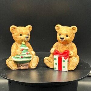 Vintage 1980's HOMCO Christmas Bears Porcelain Figurine 5505 4" Set of 2